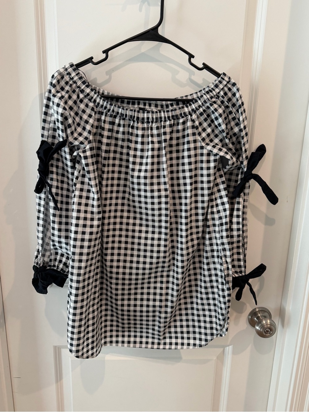 XOXO Black and White Gingham Off-Shoulder Top Size Medium